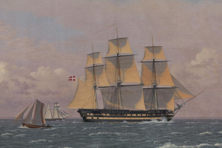 Картина Кристоффера Вильхельма Эккерсберга «84-пушечный корабль “Королева Мария“ в заливе» (1834 год)